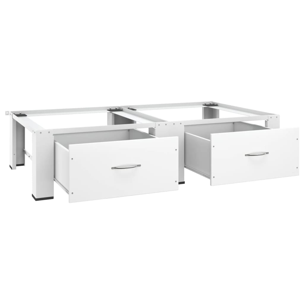 White steel pedestal for washing and drying machines with two drawers.