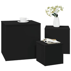 Side Table Set of 3 Black Engineered wood Small to Large