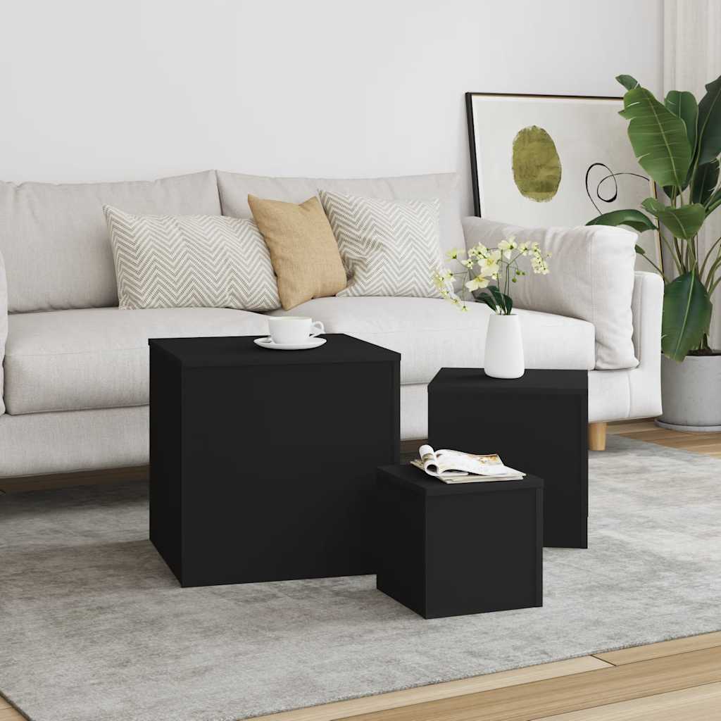 Side Table Set of 3 Black Engineered wood Small to Large