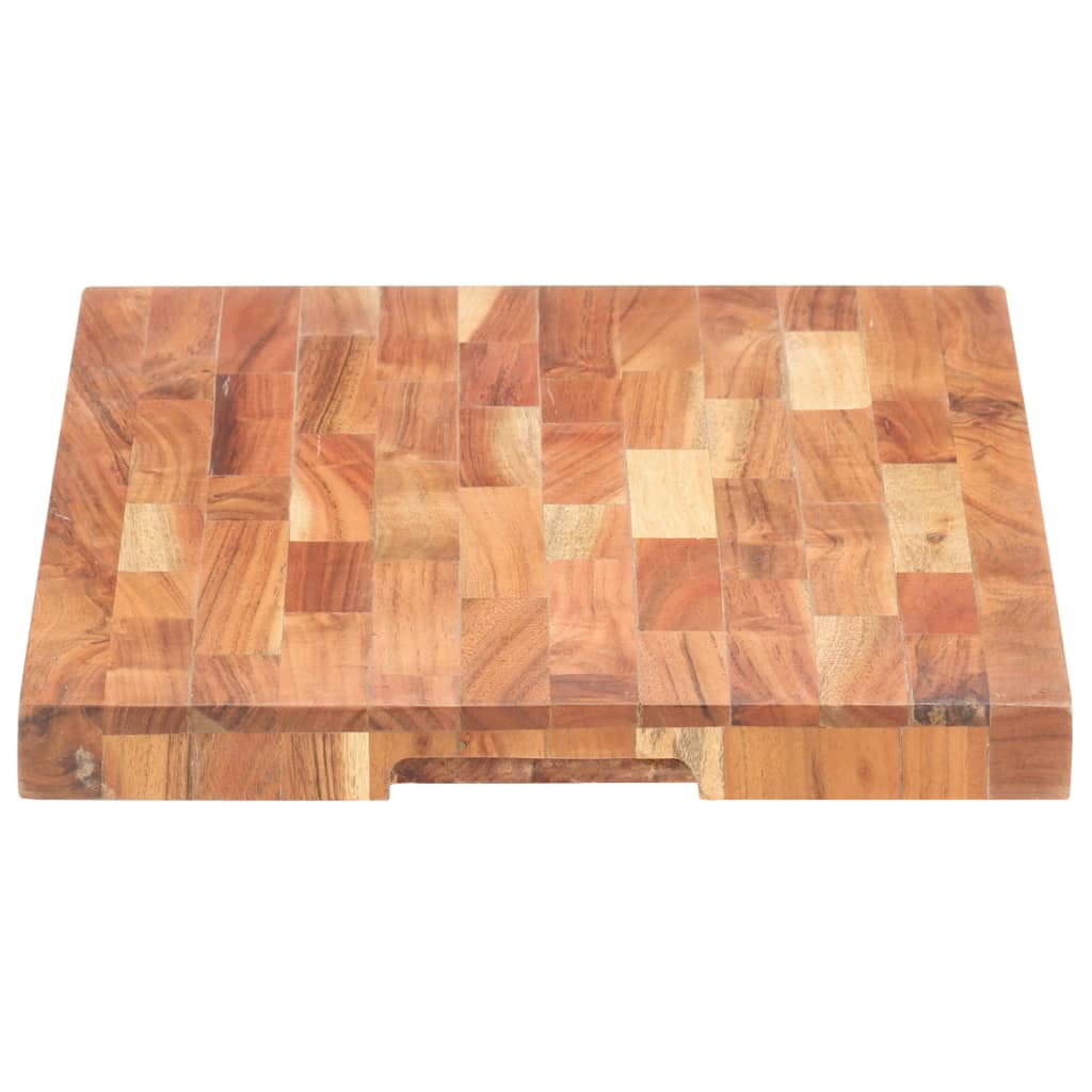 Rectangular solid acacia wood chopping board with finger grooves, 19.7x13.8x1.6 inches.