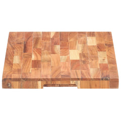 Rectangular solid acacia wood chopping board with finger grooves, 19.7x13.8x1.6 inches.