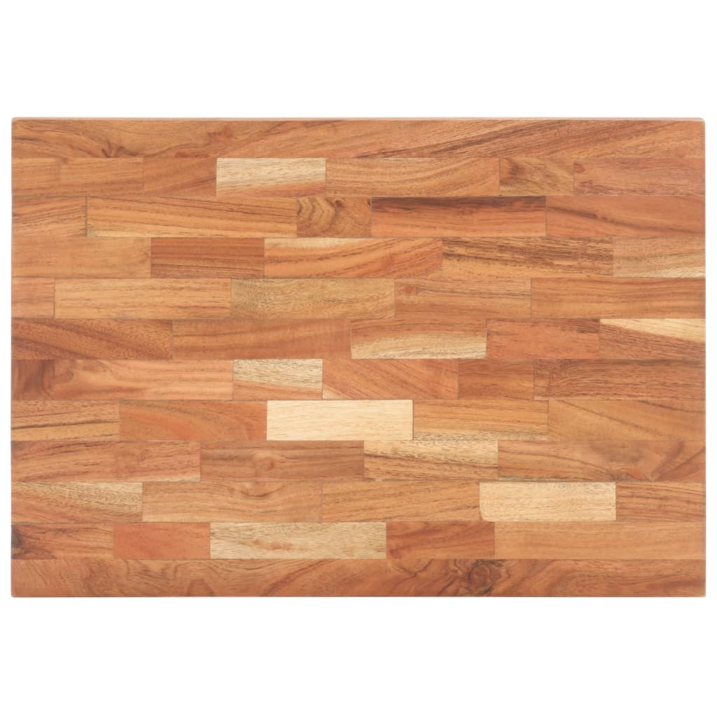 Rectangular solid acacia wood chopping board with natural grain, 19.7x13.8x1.6 inches.