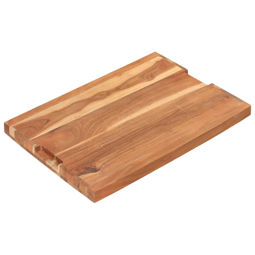 Solid acacia wood chopping board, 23.6x15.7x1.6 inches, with finger groove.
