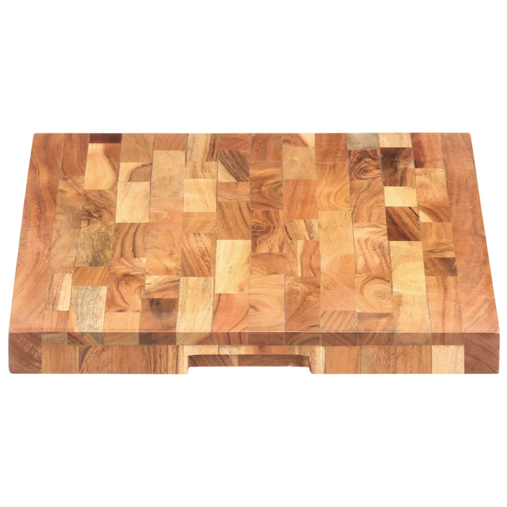Rectangular solid acacia wood chopping board, 23.6x15.7x1.6 inches, with finger groove.