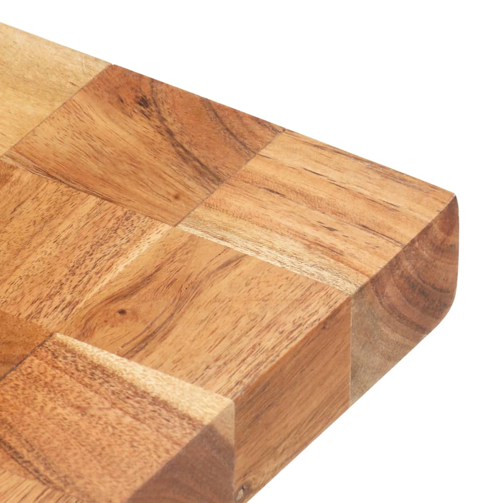 A rectangular solid acacia wood chopping board measuring 23.6x15.7x1.5 inches with natural grain patterns.