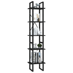 Book Cabinet Black Engineered Wood Medium 5 Tier Book Cabinet