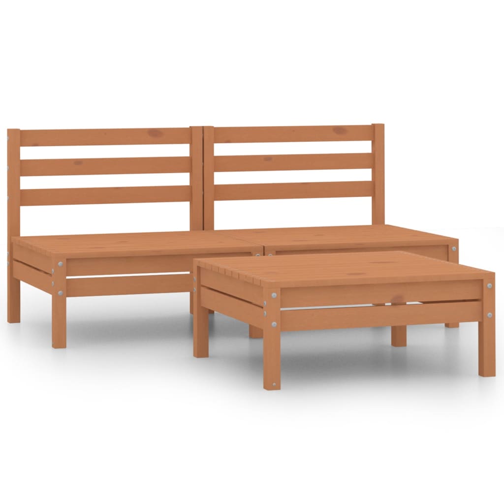 3 Piece Patio Lounge Set Solid Wood Pine Honey Brown
