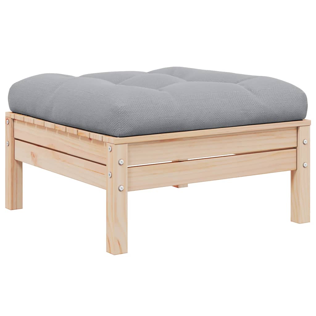 Garden Footstool Gray and Natural Wood Solid Pine Wood and Polyester
