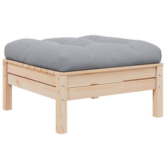 Garden Footstool Gray and Natural Wood Solid Pine Wood and Polyester