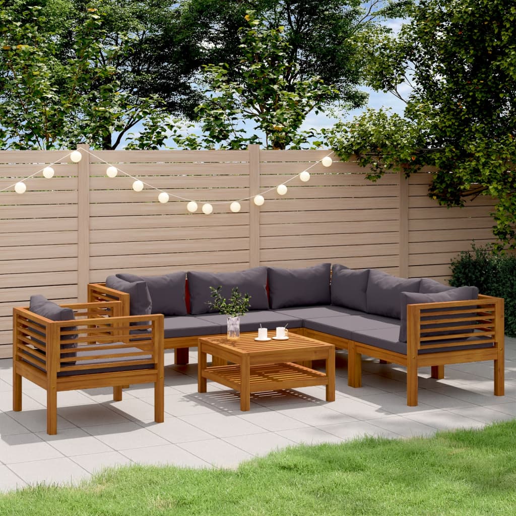 Wooden Lounge Set Dark Grey Cushions