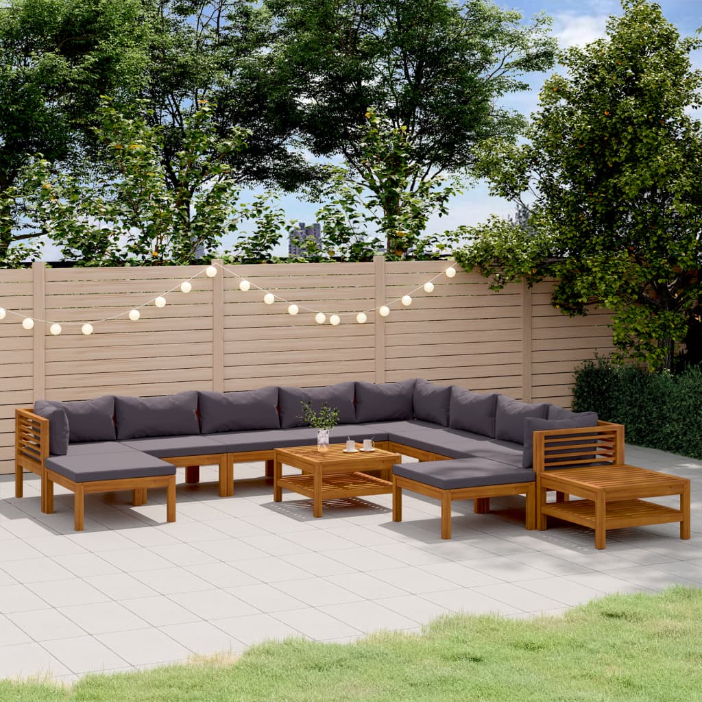 Wooden Lounge Set Dark Grey Solid Acacia Wood Large Modular