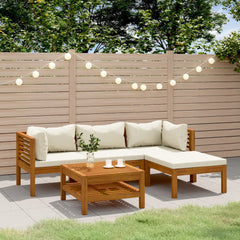Garden Lounge Set Cream Solid Acacia wood, Polyester Medium