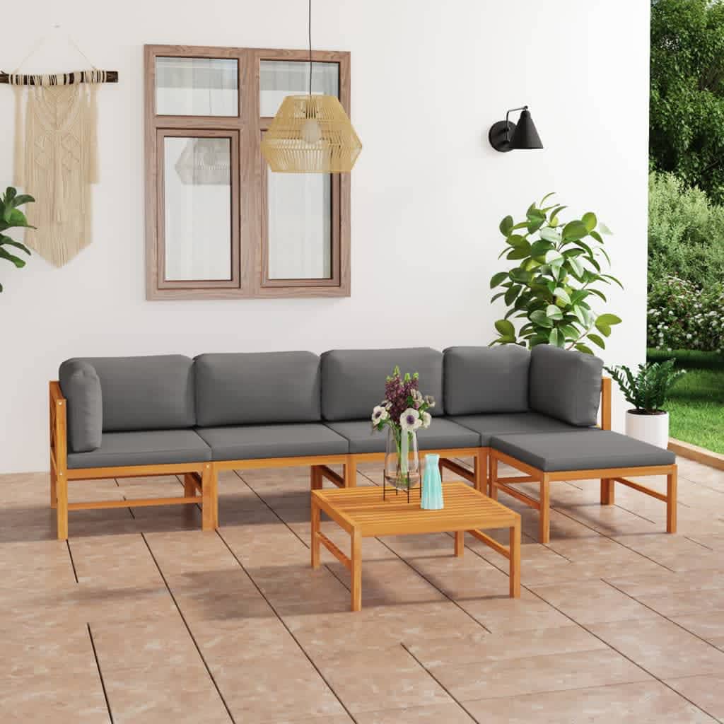 Garden Lounge Set Grey Solid Teak Wood 6 Piece Set Durable