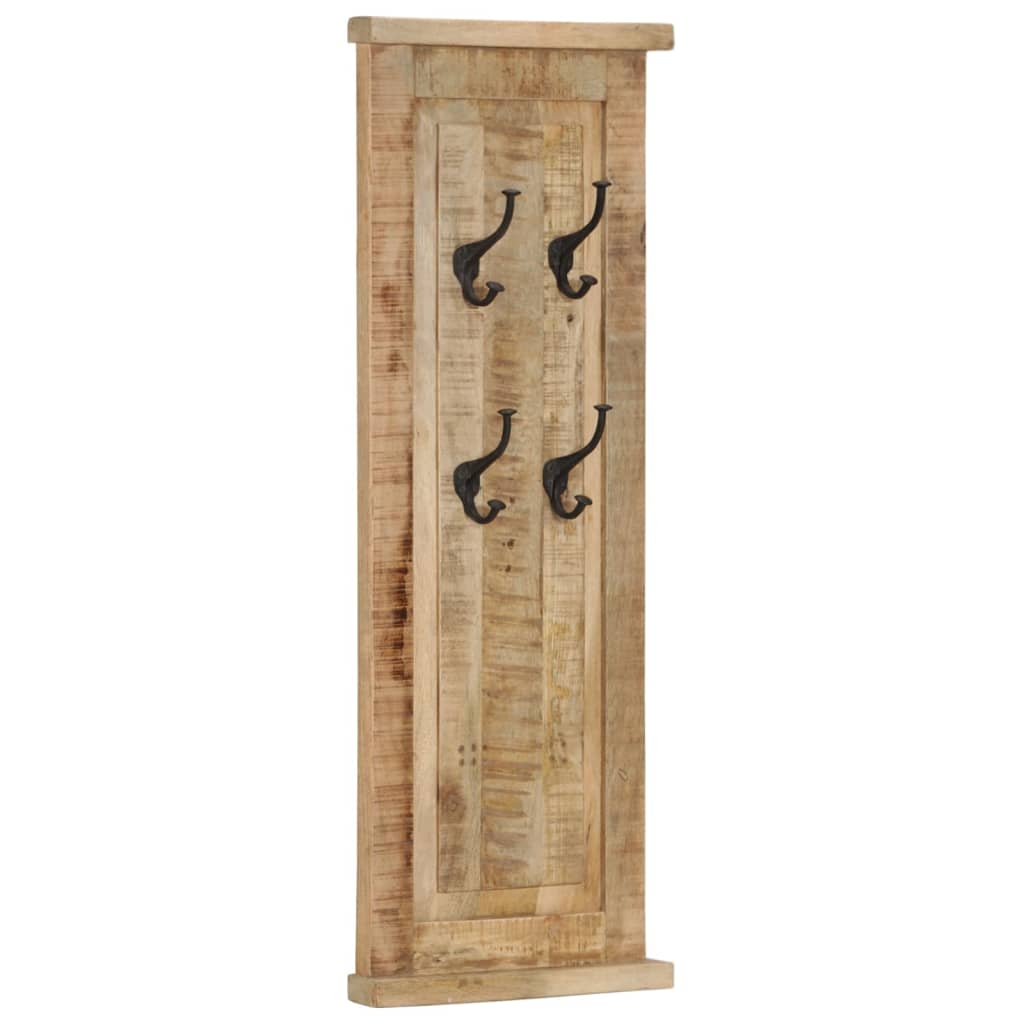 Two solid mango wood coat racks, each 15x39.4 inches with four wrought-iron hooks.