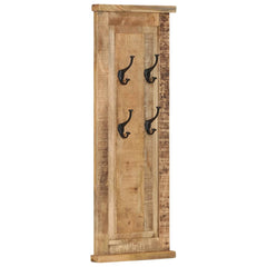 Set of two 15x39.4-inch solid mango wood wall-mounted coat racks with four wrought-iron hooks each.