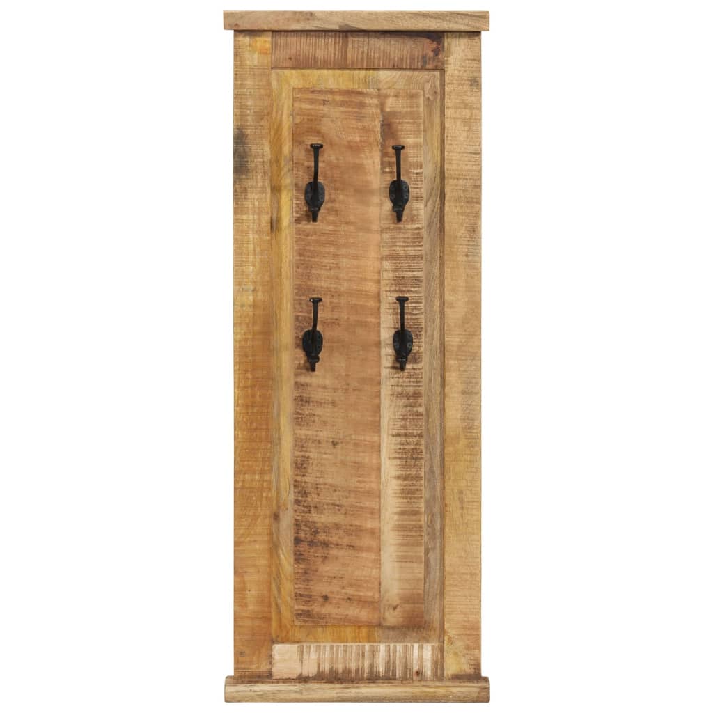 Set of two solid mango wood coat racks, each 15x39.4 inches with four black hooks.
