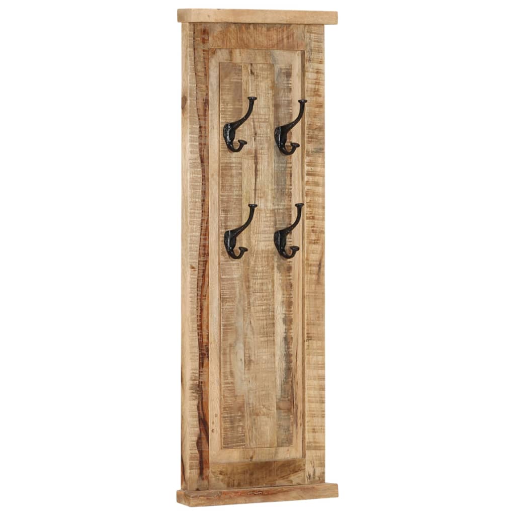 Set of two 15x39.4-inch solid mango wood wall-mounted coat racks with four wrought-iron hooks each.