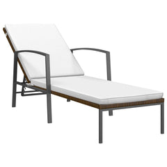 Sun Lounger With Table Set of 3 Brown Poly rattan Large