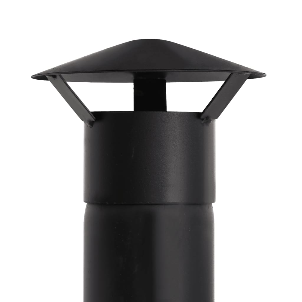 Black outdoor charcoal pizza oven with peaked roof and cylindrical base.
