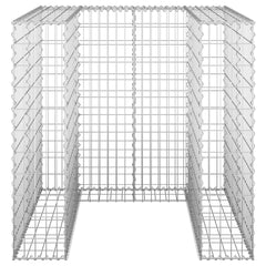 Galvanized steel gabion basket with welded mesh for outdoor garbage bin enclosure.