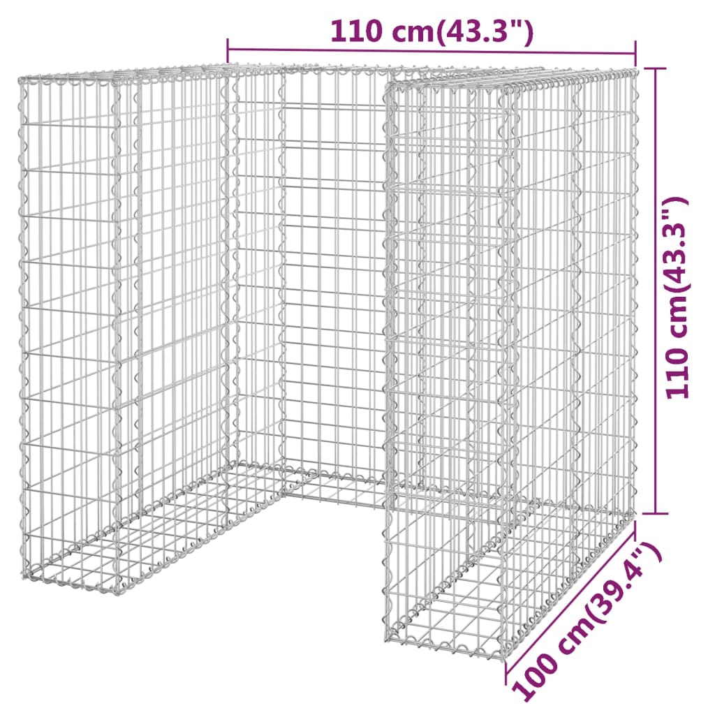 Galvanized steel gabion basket measuring 43.3 x 39.4 x 43.3 inches for hiding garbage bins.