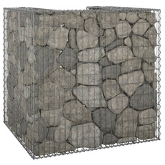 Galvanized steel gabion basket, 43.3x39.4x43.3 inches, filled with rocks for hiding a garbage bin.