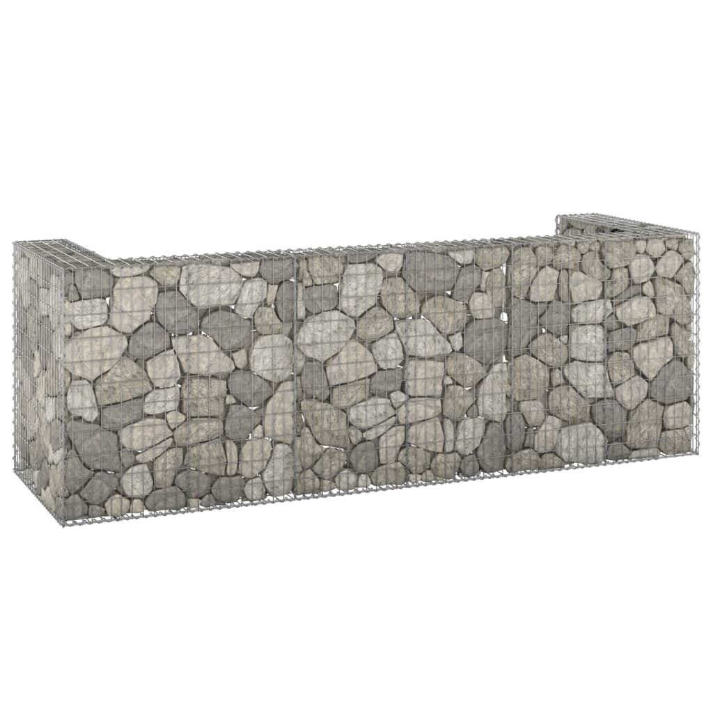 Galvanized steel gabion wall measuring 128x39.4x43.3 inches for hiding garbage bins.