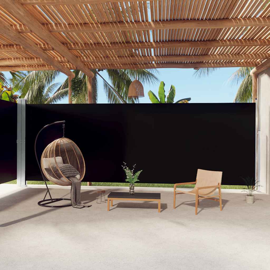 Side Awning Black Polyester, Steel, Aluminum Large Retractable