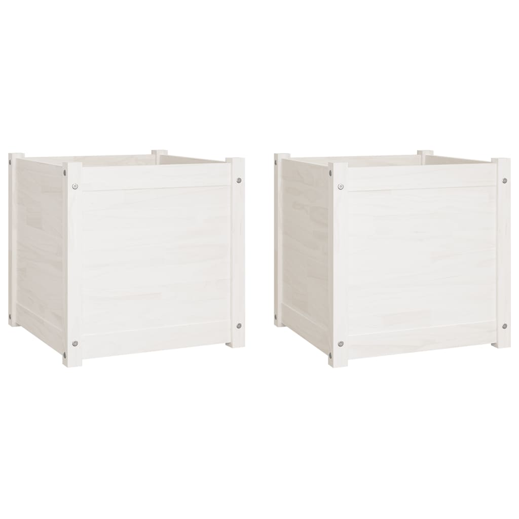 Garden Planters 2 pcs White 19.7x19.7x19.7 Solid Wood Pine