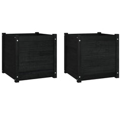 Garden Planters 2 pcs Black 19.7x19.7x19.7 Solid Wood Pine