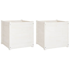 Garden Planter Set of 2 White Solid pine wood 23.6x23.6x23.6 in