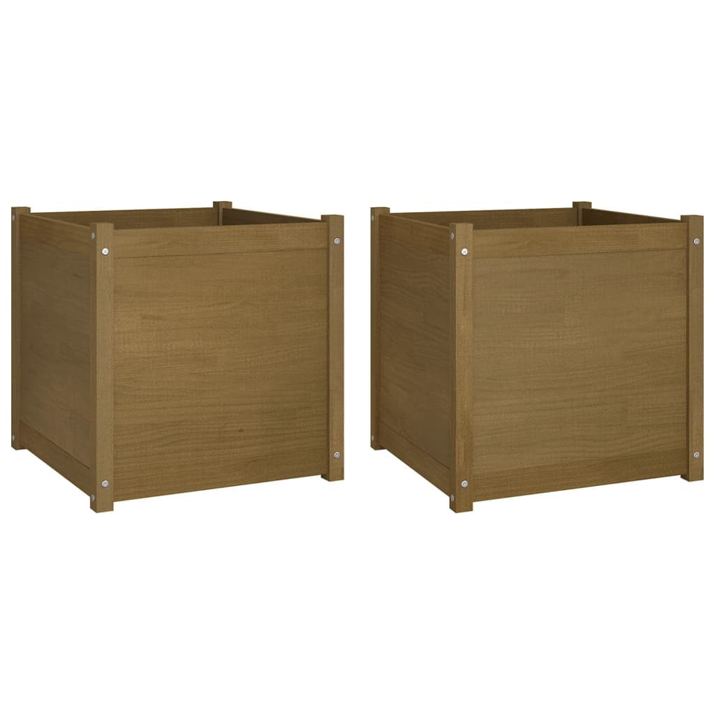 Garden Planters 2 pcs Honey Brown 23.6x23.6x23.6 Solid Wood Pine