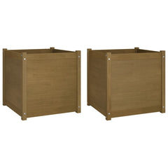 Garden Planters 2 pcs Honey Brown 23.6x23.6x23.6 Solid Wood Pine