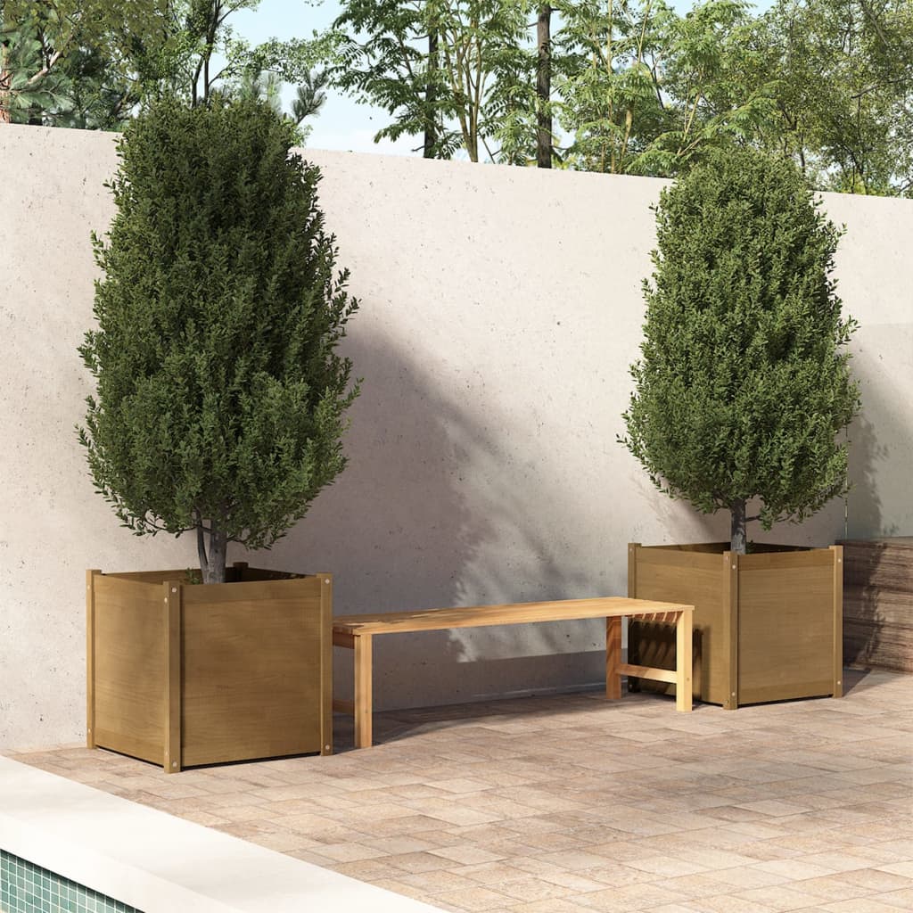 Garden Planters 2 pcs Honey Brown 23.6x23.6x23.6 Solid Wood Pine