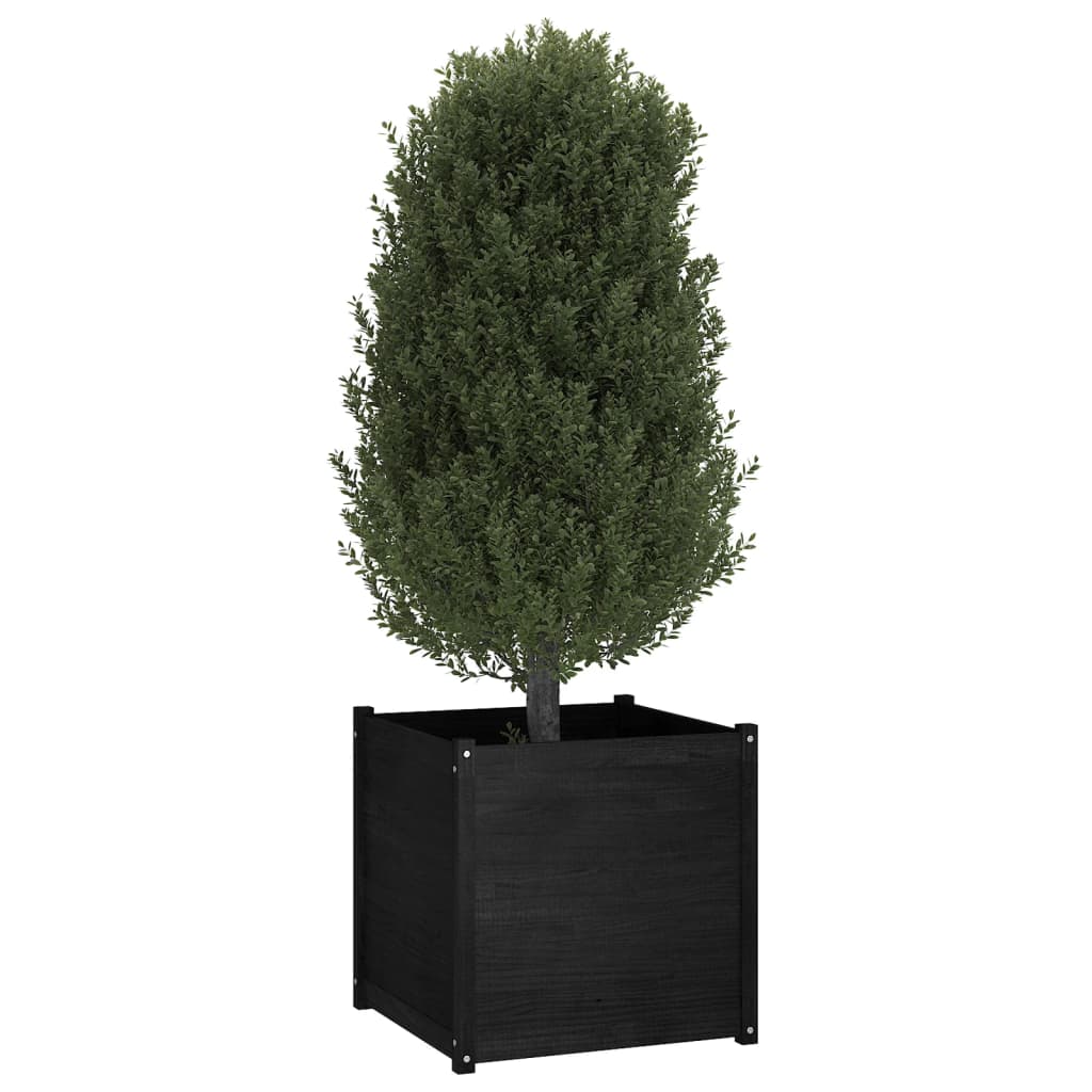 Garden Planter Black 27.6x27.6x27.6 Solid Wood Pine