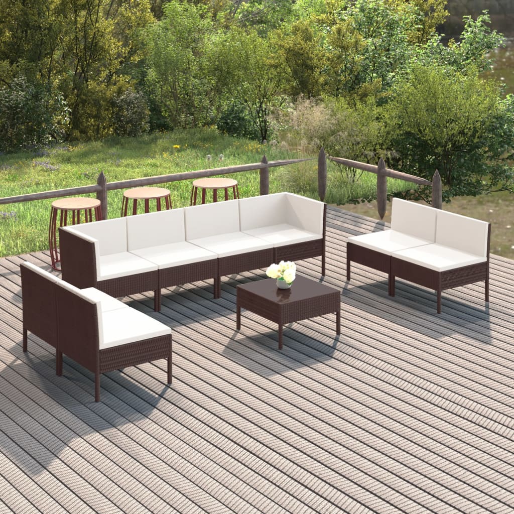 Garden Lounge Set Brown and Cream White