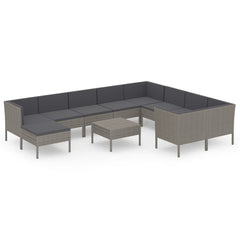 Garden Lounge Set Grey PE Rattan Large Removable Covers