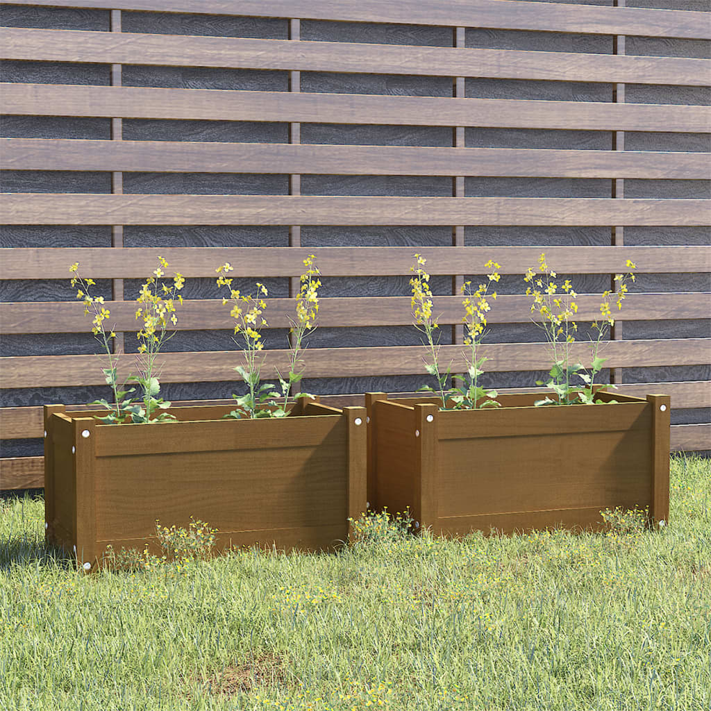Garden Planters 2 pcs Honey Brown 23.6x12.2x12.2 Solid Wood Pine