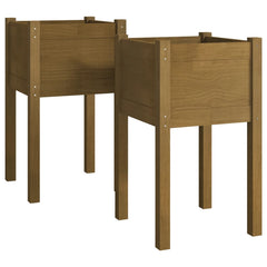 Garden Planters 2 pcs Honey Brown 15.7x15.7x27.6 Solid Wood Pine