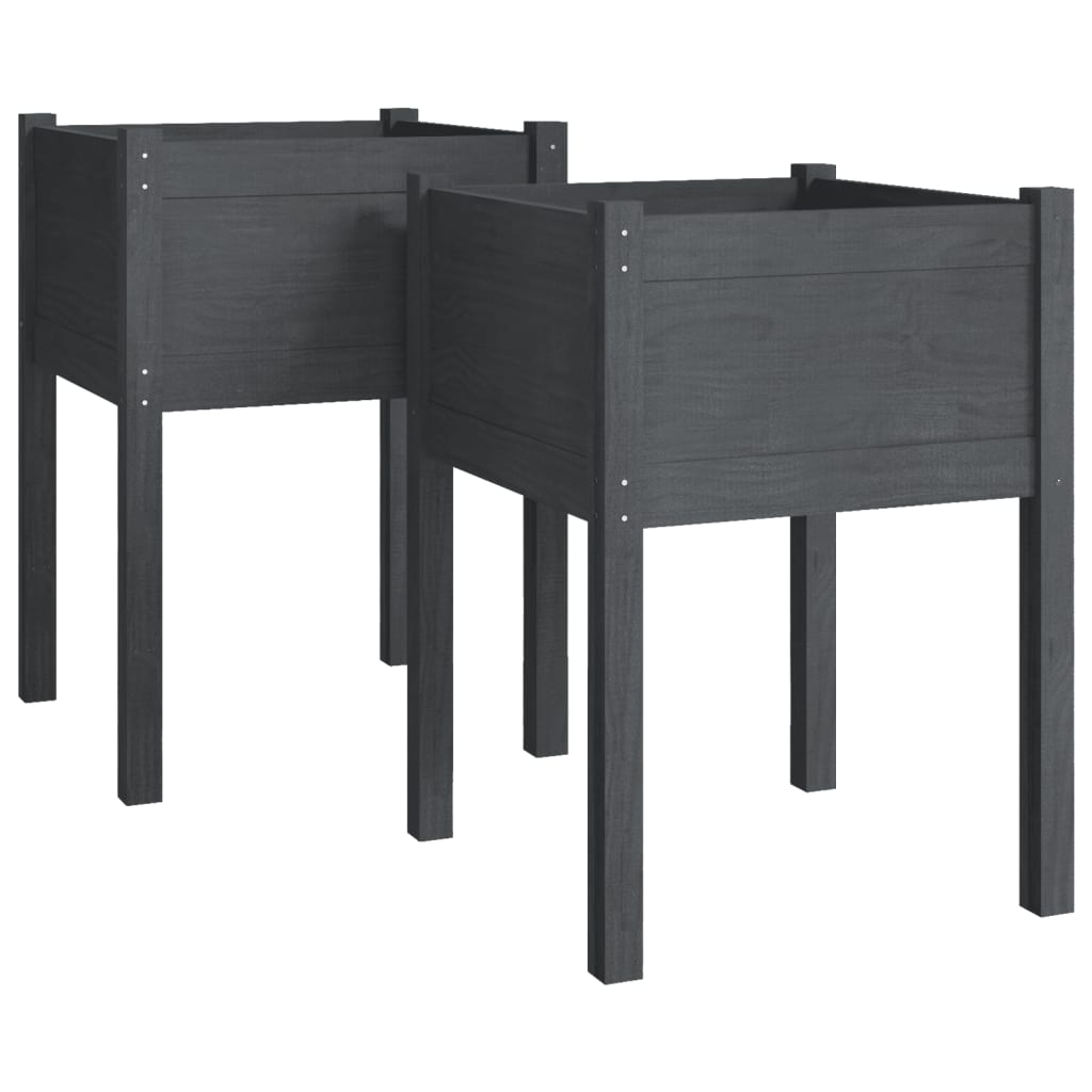 Garden Planters 2 pcs Gray 19.7x19.7x27.6 Solid Wood Pine
