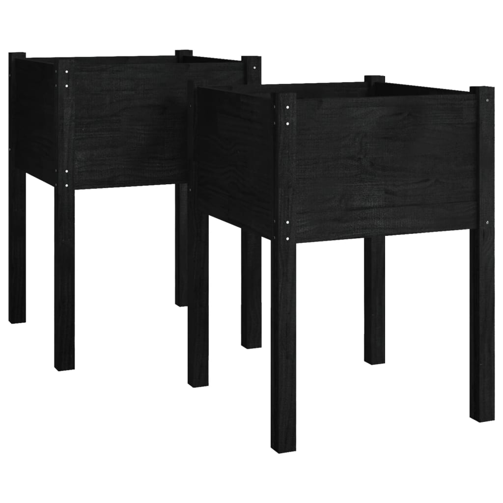 Garden Planters 2 pcs Black 19.7x19.7x27.6 Solid Wood Pine
