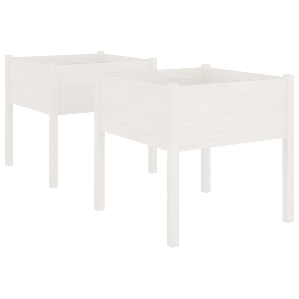 Garden Planters 2 pcs White 27.6x27.6x27.6 Solid Wood Pine