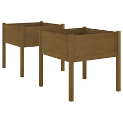 Garden Planters 2 pcs Honey Brown 27.6x27.6x27.6 Solid Wood Pine