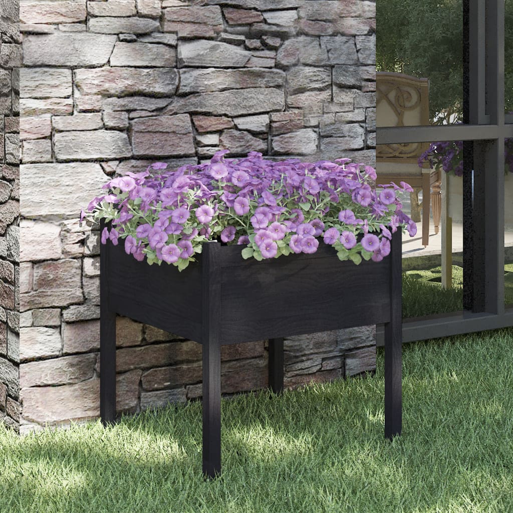 Garden Planter Black 27.6x27.6x27.6 Solid Wood Pine