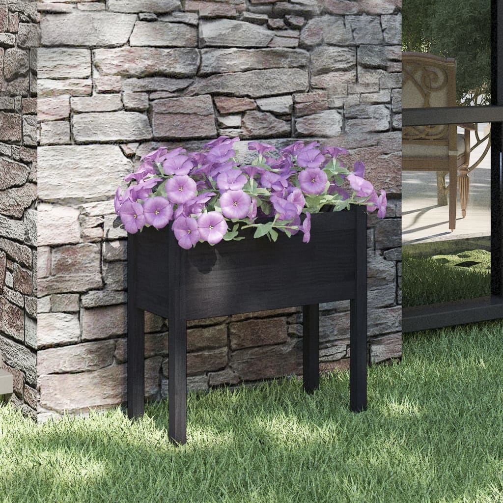 Garden Planter Black Solid Pinewood Durable Garden Planter