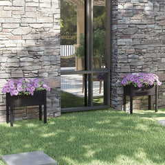 Garden Planter Set of 2 Black Solid pinewood