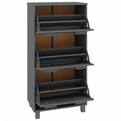 Hamar dark gray solid pine shoe cabinet with three flip drawers, 23.4x13.8x46.1 inches.