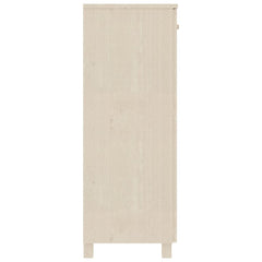 Bostome Hamar solid pine wood shoe cabinet in honey brown with three shelves and wooden handles.