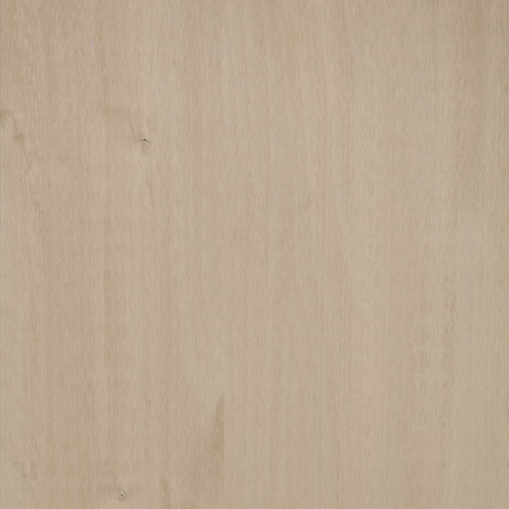 Honey brown solid pine wood shoe cabinet with three shelves and wooden handles.