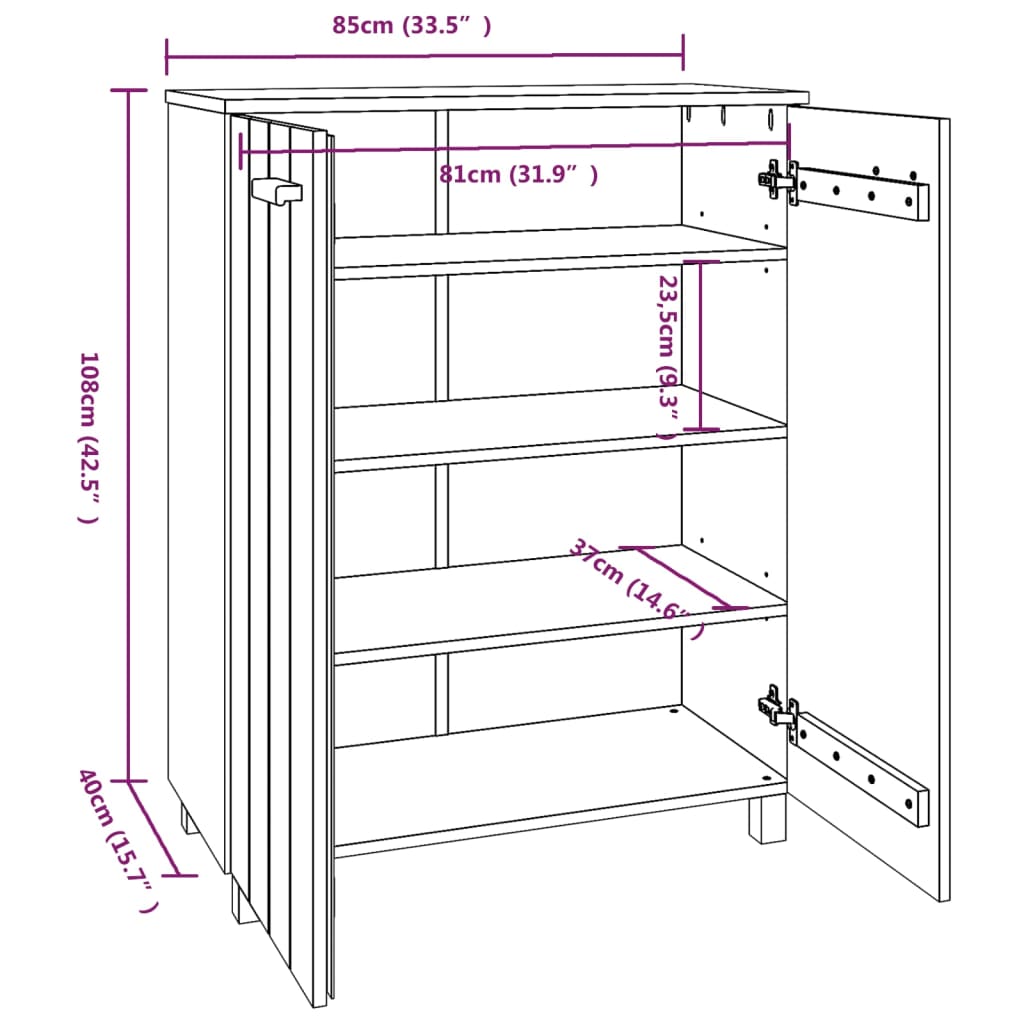 Honey brown solid pine wood shoe cabinet with three shelves and wooden handles.